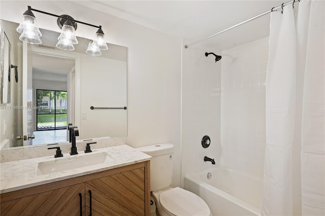 full bathroom featuring vanity, toilet, and shower / tub combo