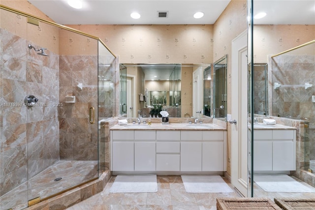 bathroom with vanity and walk in shower