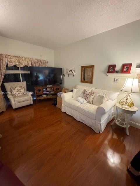 living room featuring a textured ceiling and hardwood / wood-style flooring