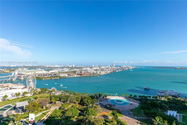 bird's eye view featuring a water view