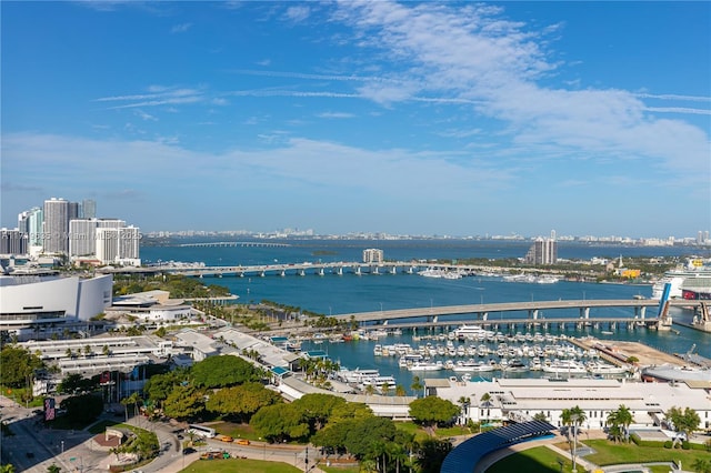 aerial view with a water view