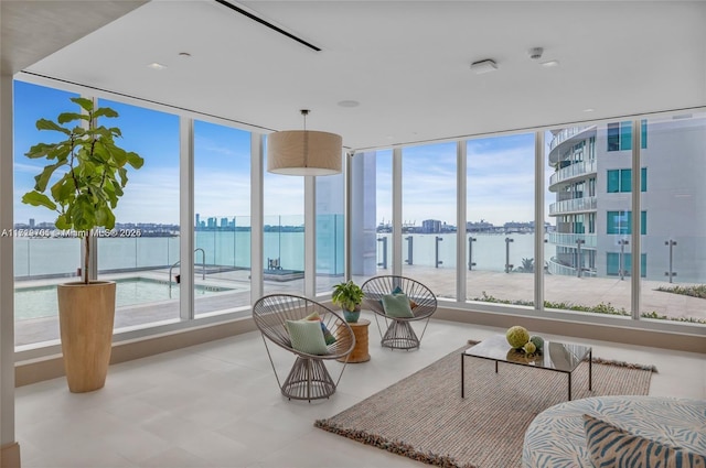 living room with a water view