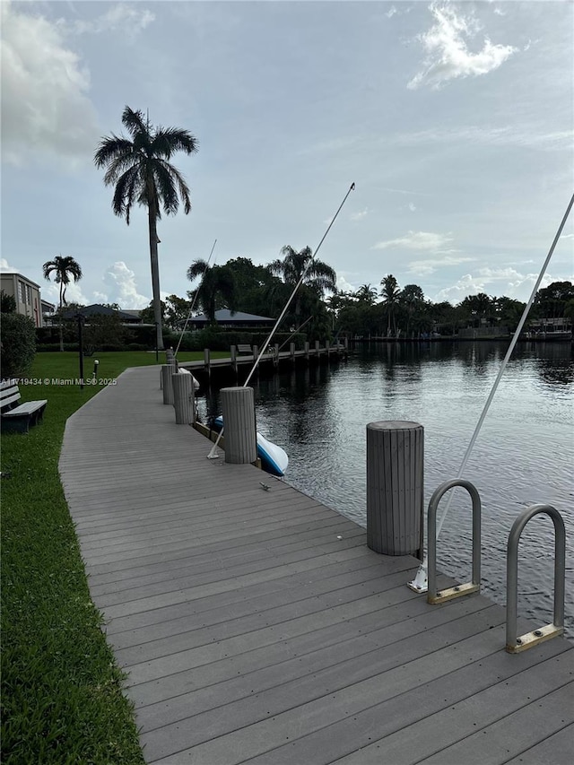 view of dock with a water view