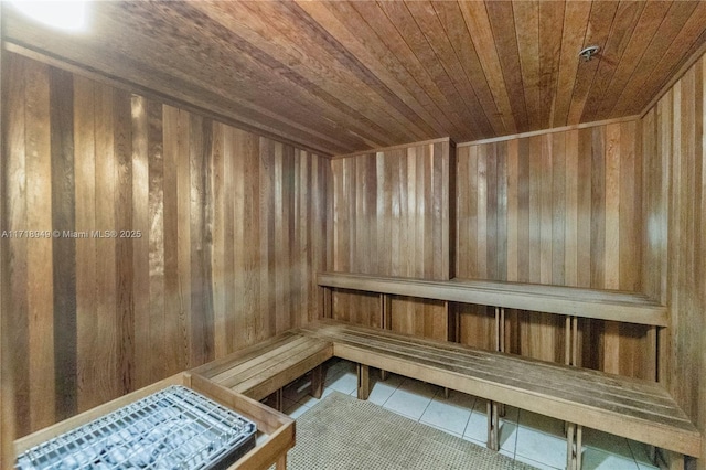 view of sauna with tile patterned flooring