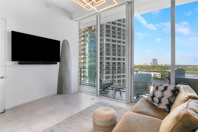 living room featuring expansive windows