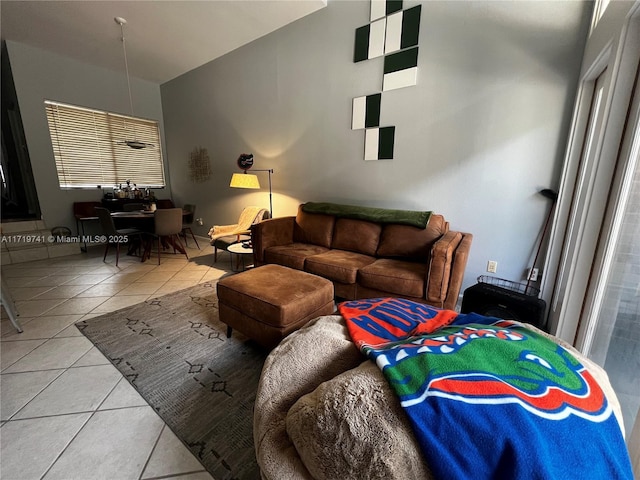 living room featuring light tile patterned floors