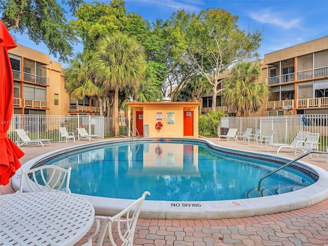 view of pool featuring a patio