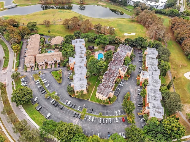 aerial view with a water view