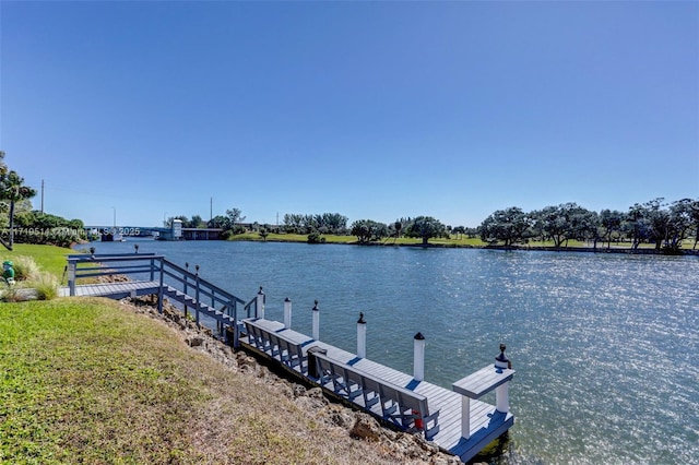 dock area with a water view