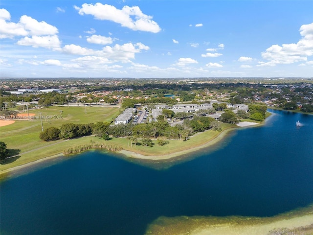 bird's eye view featuring a water view