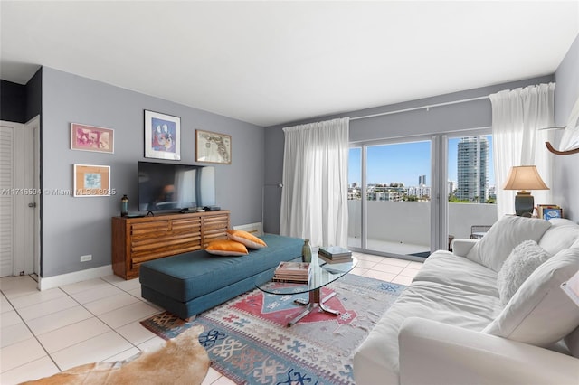 living room featuring light tile patterned flooring