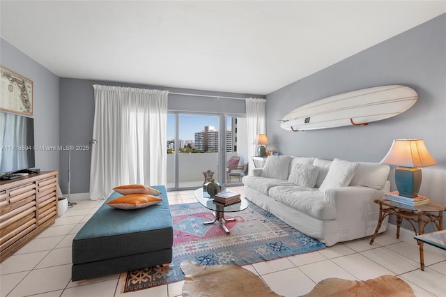 living room with light tile patterned floors