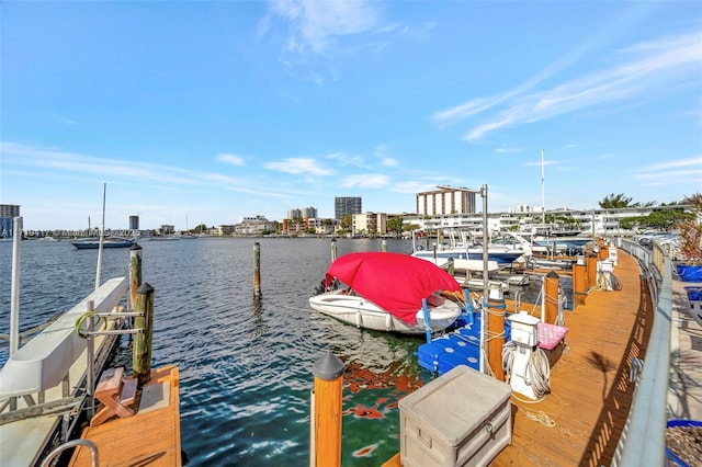 view of dock with a water view