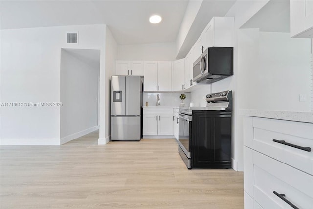 kitchen featuring sink, white cabinetry, stainless steel appliances, and light wood-type flooring