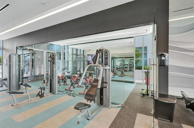 exercise room with carpet floors