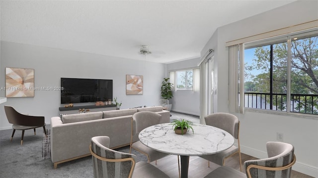 dining area with a textured ceiling