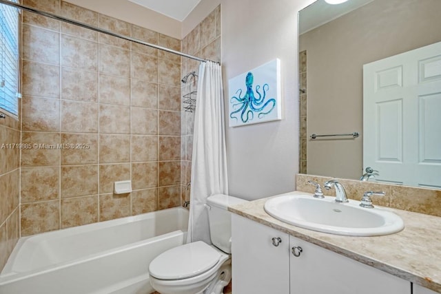 full bathroom featuring vanity, toilet, and shower / bath combo