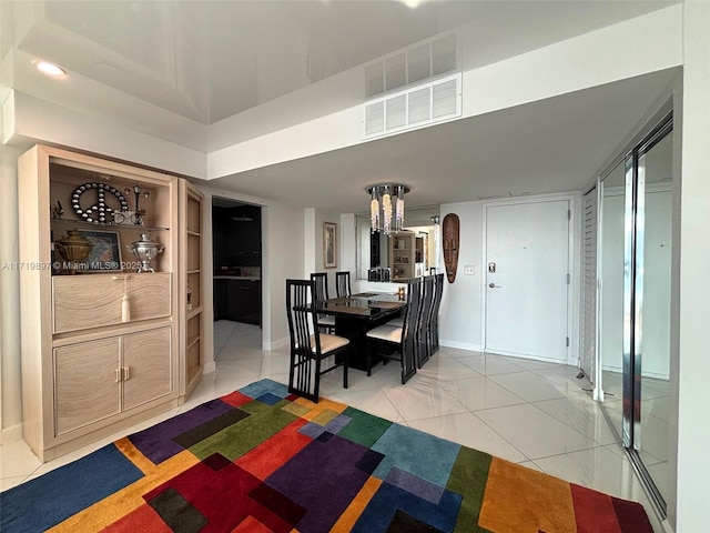 tiled dining room with built in features