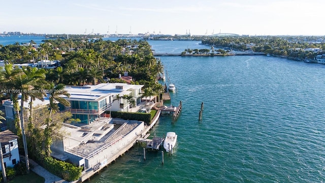 aerial view featuring a water view