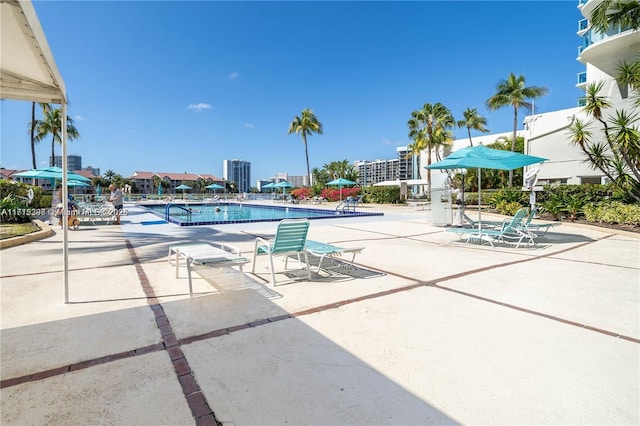 view of swimming pool with a patio