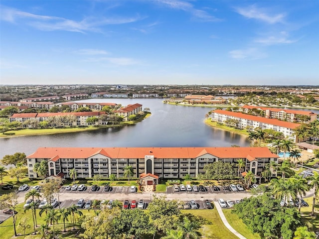 drone / aerial view featuring a water view