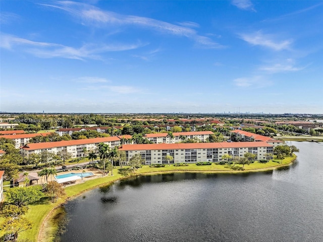 aerial view with a water view