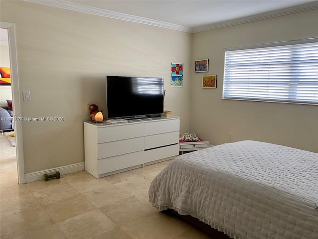 bedroom with ornamental molding