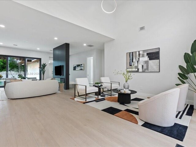 living room with light wood-type flooring