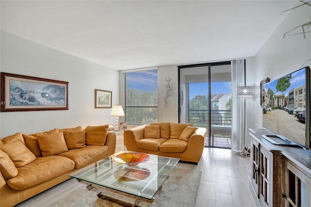 living room with a wall of windows