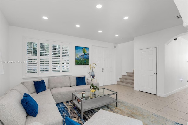 view of tiled living room