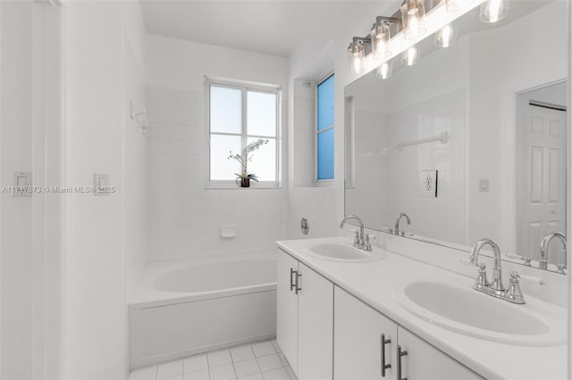 bathroom with vanity and tile patterned floors