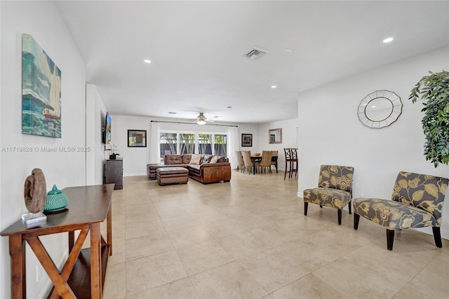 living room with light tile patterned flooring