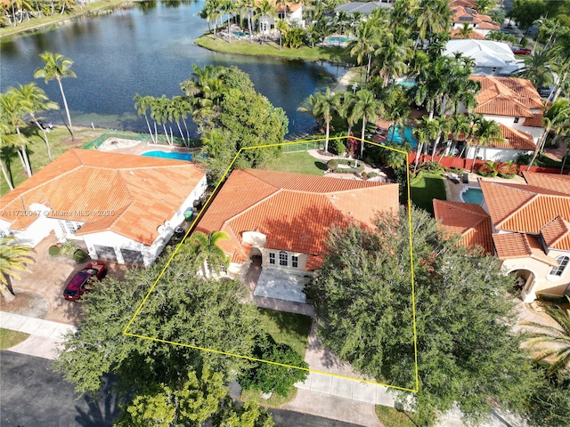 aerial view with a water view