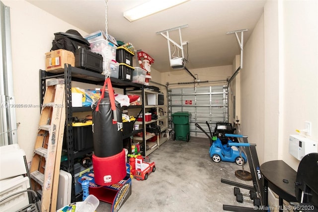 garage with a garage door opener