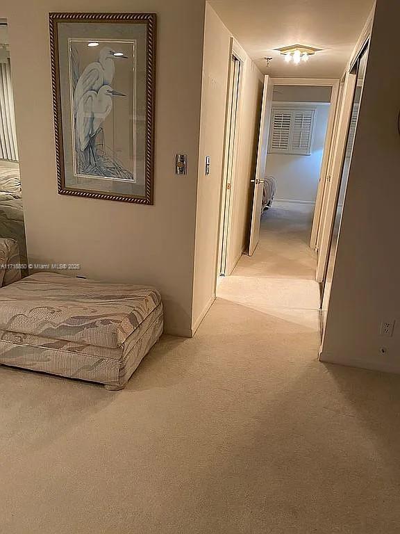 bedroom with light carpet