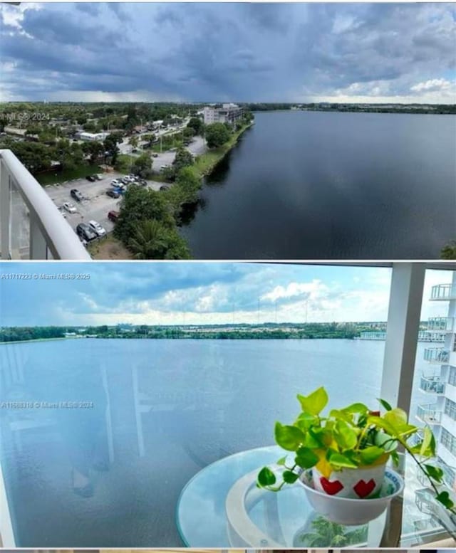 balcony featuring a water view