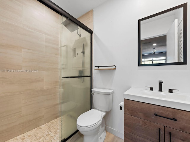 bathroom with vanity, toilet, and walk in shower