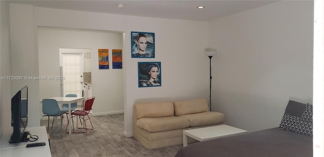 living room with light hardwood / wood-style flooring