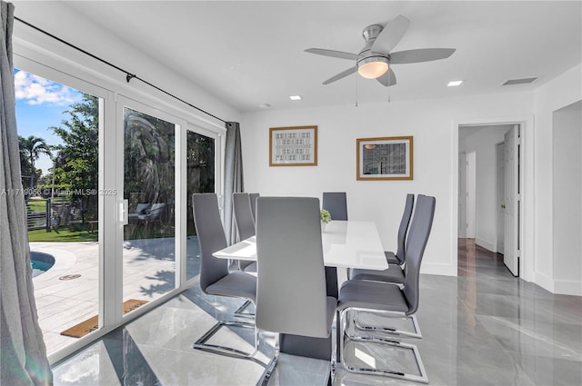 dining room with ceiling fan