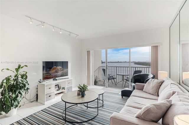 living room featuring light tile patterned floors