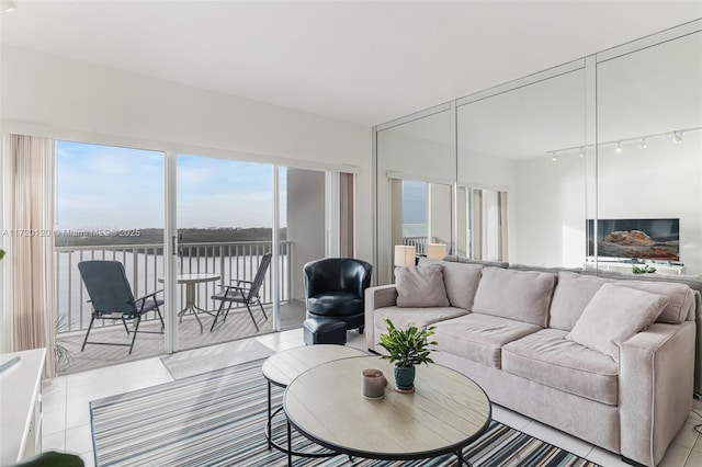 living room featuring light tile patterned floors