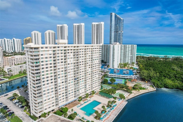 aerial view with a water view