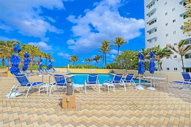 view of pool featuring a patio