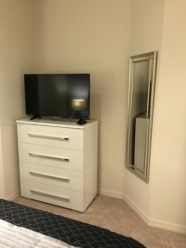 unfurnished bedroom with light colored carpet