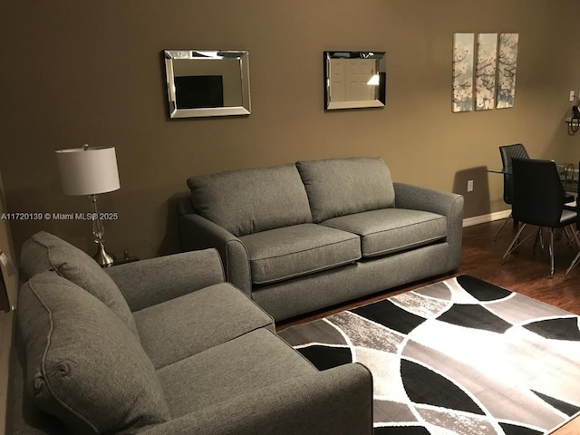 living room with dark hardwood / wood-style floors