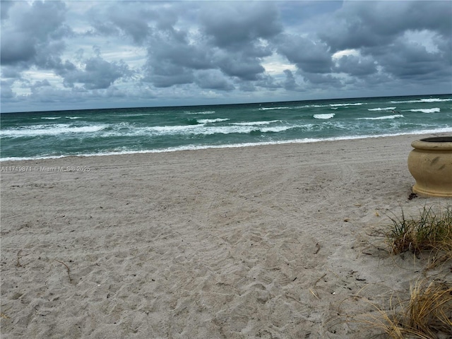 property view of water featuring a beach view