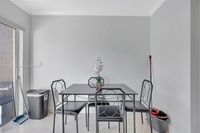 tiled dining area with ornamental molding