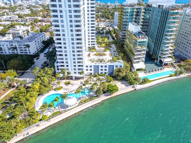 bird's eye view featuring a water view