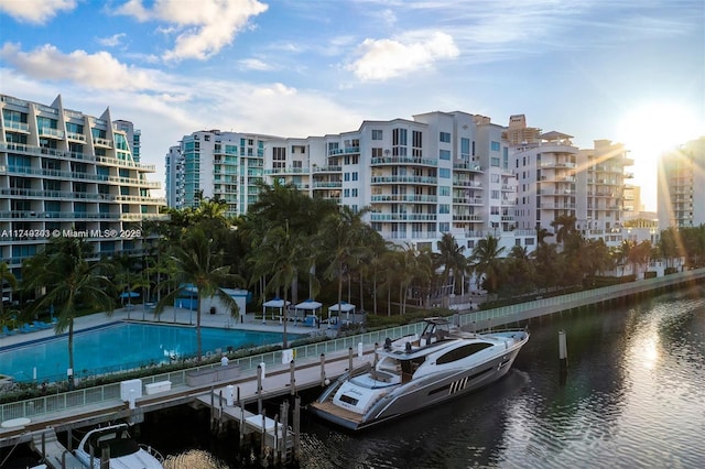 dock area featuring a water view