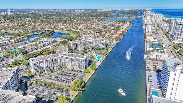 aerial view featuring a water view